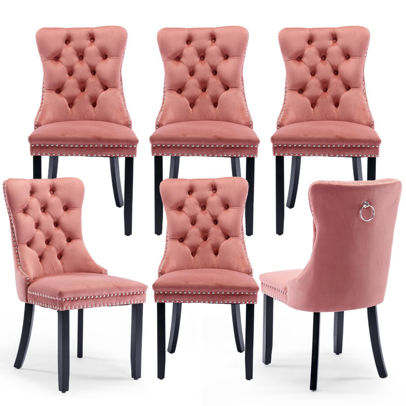 Delafield Lux Kitchen Dining Chairs, Set Of 6, Black, Pink