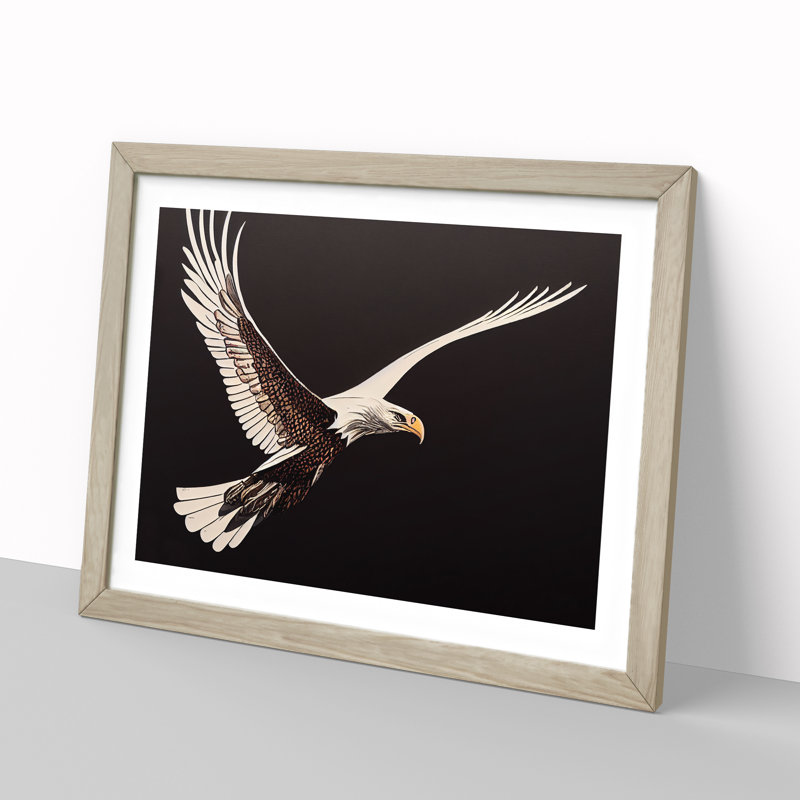 Delightful Eagle Bird - Single Picture Frame Print, 25cm H x 34cm W x 2cm D, Oak