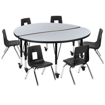 Goddard 47.5" Circle Wave Flexible Laminate Activity Table Set with 12" Student Stack Chairs