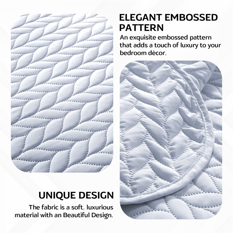 Premium Embossed Bedspread Set With Matching Pillowcases, Full/Queen Bedspread + 2 Standard Pillowcases, White