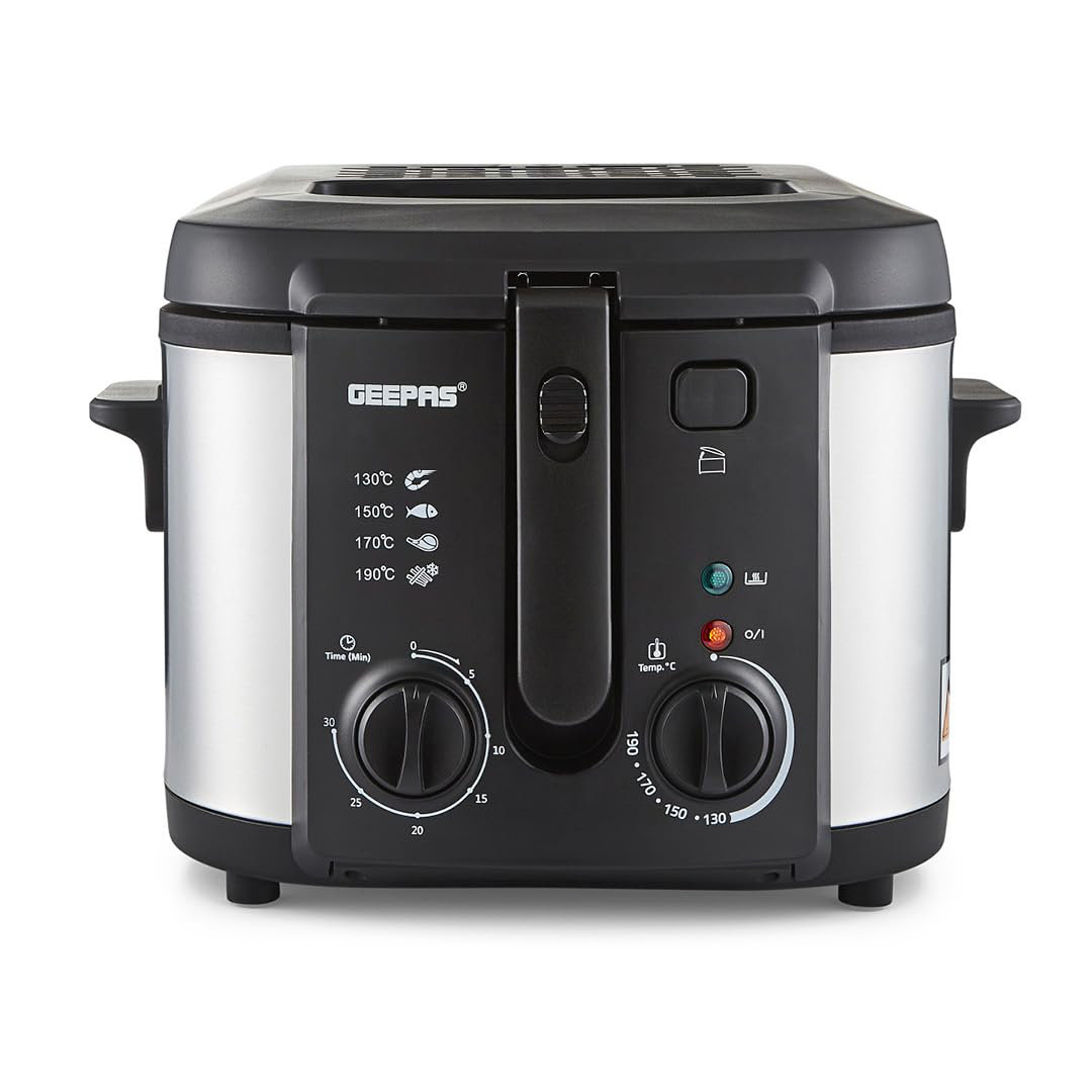 GEEPAS Deep Fat Fryer – Adjustable Thermostat, Viewing Window, Cool-Touch Handle, Non-Stick Inner Pot, Indicator Light and Compact to Family-Size Opti