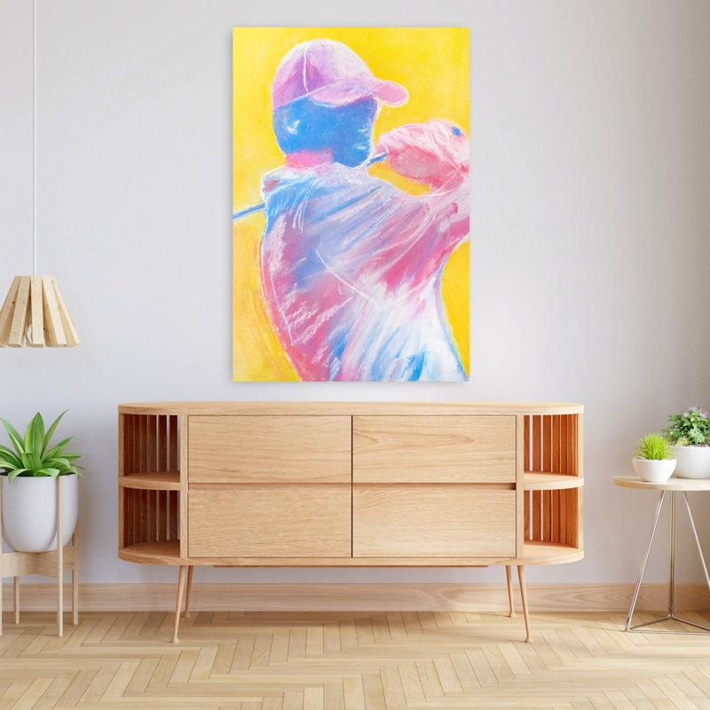 «Vibrant Golf Swing», art mural moderne abstrait coloré, H 48 po x l 32 po