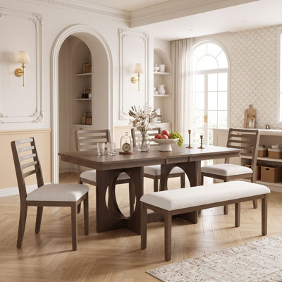 Dining Table Set with Four Chairs and Upholstered Bench