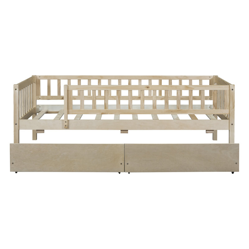 Twin Size Wooden Daybed with 2 Drawers – Sofa Bed for Bedroom & Living Room, Natural, Twin, Brown