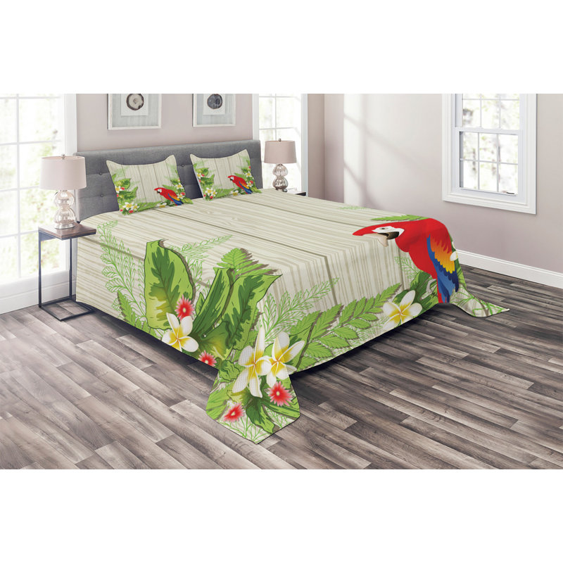 Parrot Coastal Polyester Coverlet, King Bedspread + 2 Shams