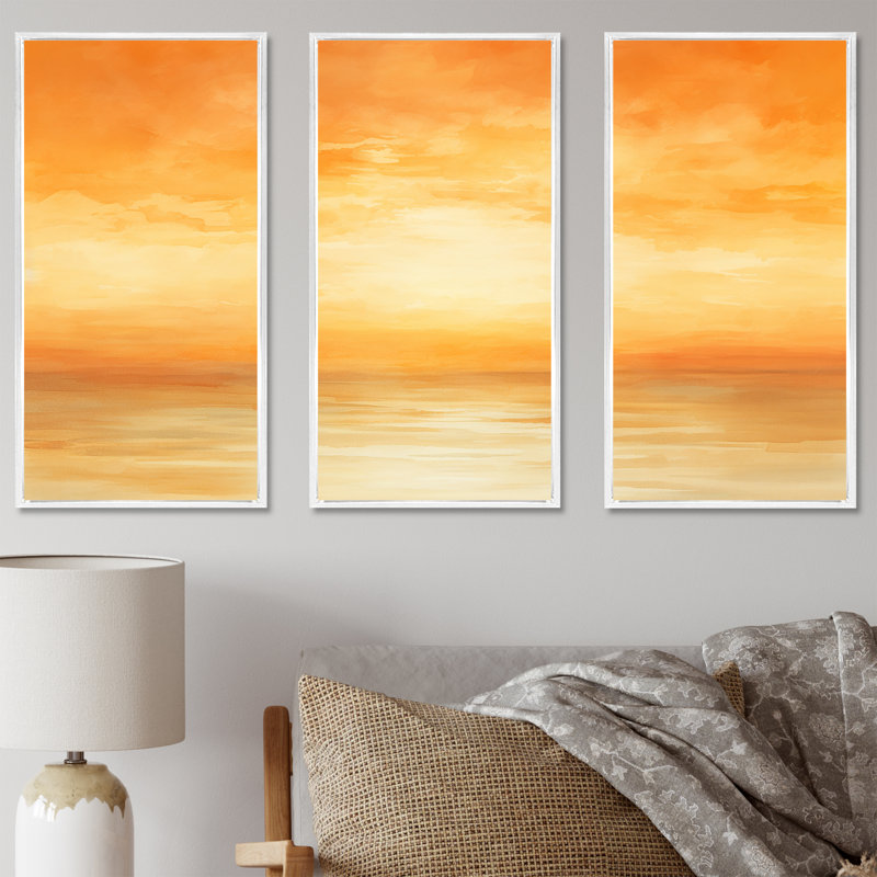 «Bold Sunset Coastal Horizon III», H 28 po x l 36 po x P 1 po, Cadre flottant blanc