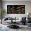 Ensemble de 3 toiles de cactus rouge foncé avec tourbillons dorés-1785306619