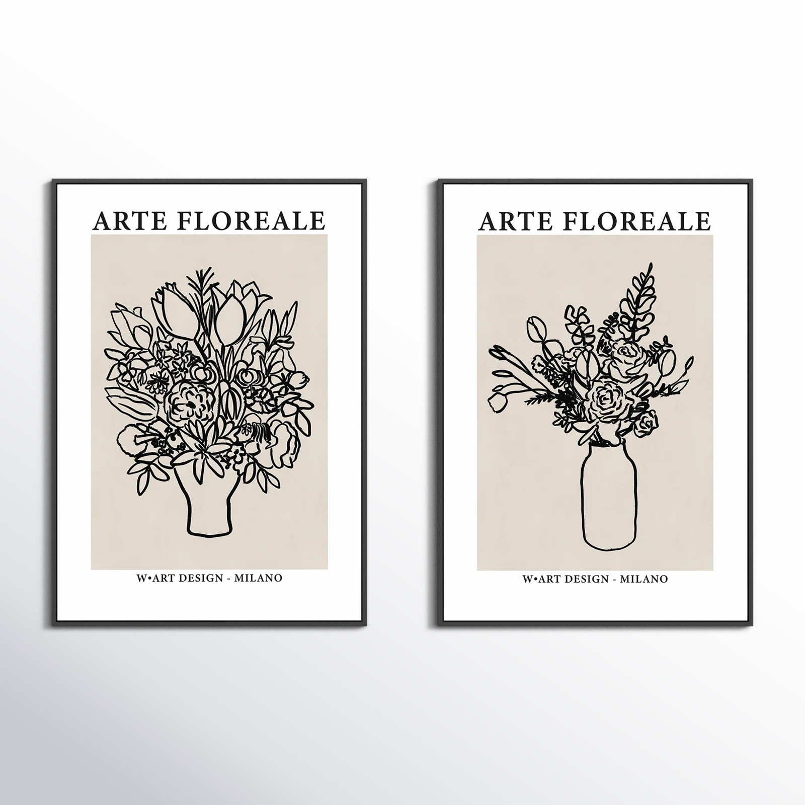 Arte Floreale 2-Piece Wall Art Set, Black Canvas Framed, 50" H x 35" W