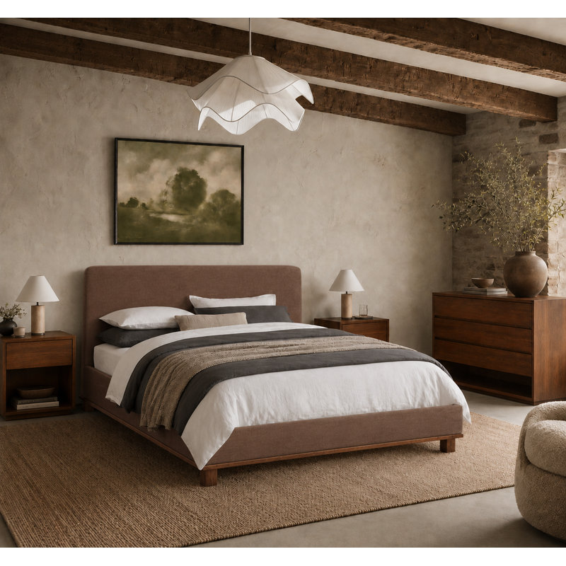 Kya Plaza Mid-Century Upholstered Panel Headboard Design, Queen, Brown Velvet