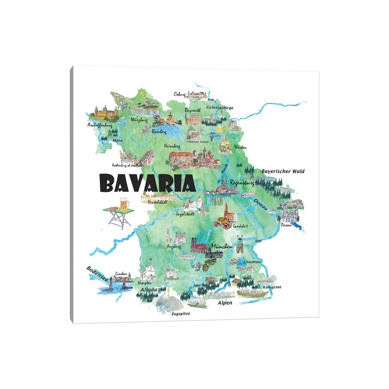 Bavaria, Germany Illustrated Travel Poster by Markus & Martina Bleichner - Wrapped Canvas Gallery-Wrapped Canvas Giclée