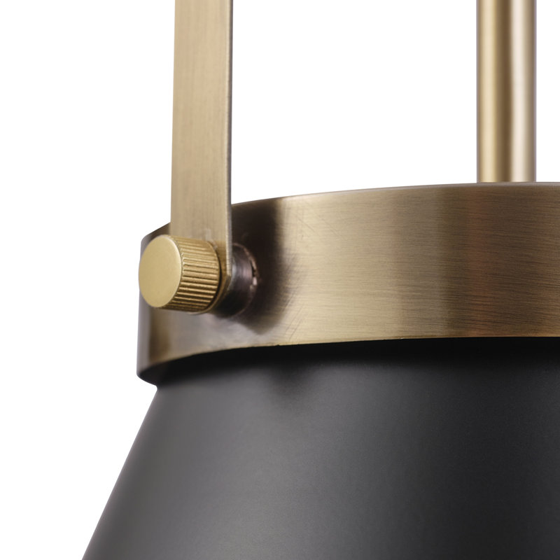 1-Light Matte Brass Pendant Lighting with Matte Black Shade