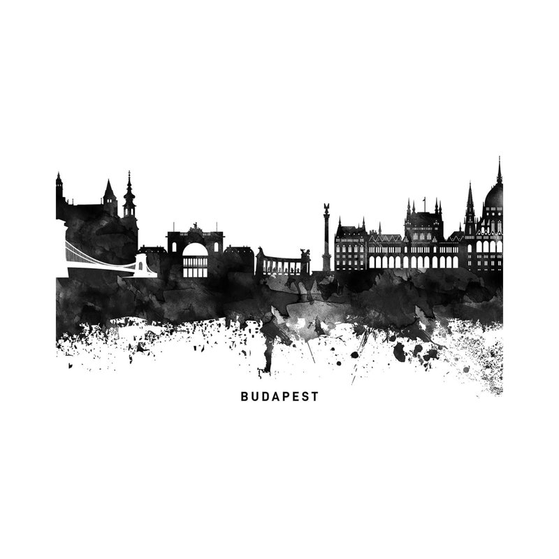 Budapest Skyline Black & White by WallDecorAddict - Wrapped Canvas Print, 45.72cm H x 66.04cm W x 1.905cm D