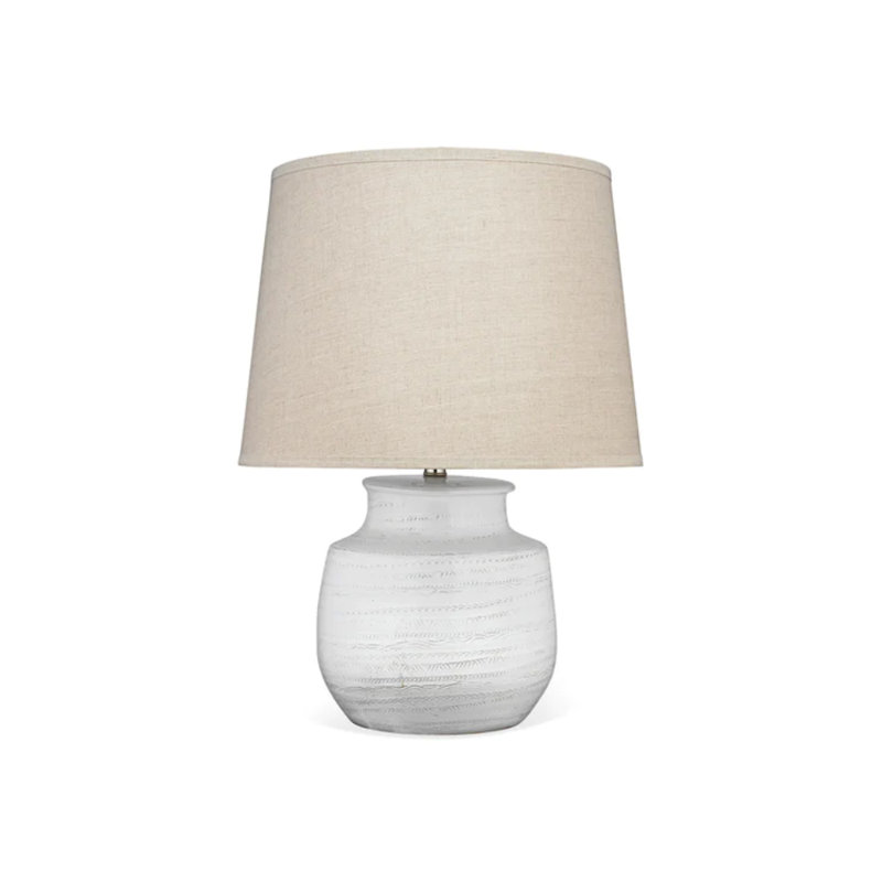 White Ceramic Table Lamp with Natural Linen Shade
