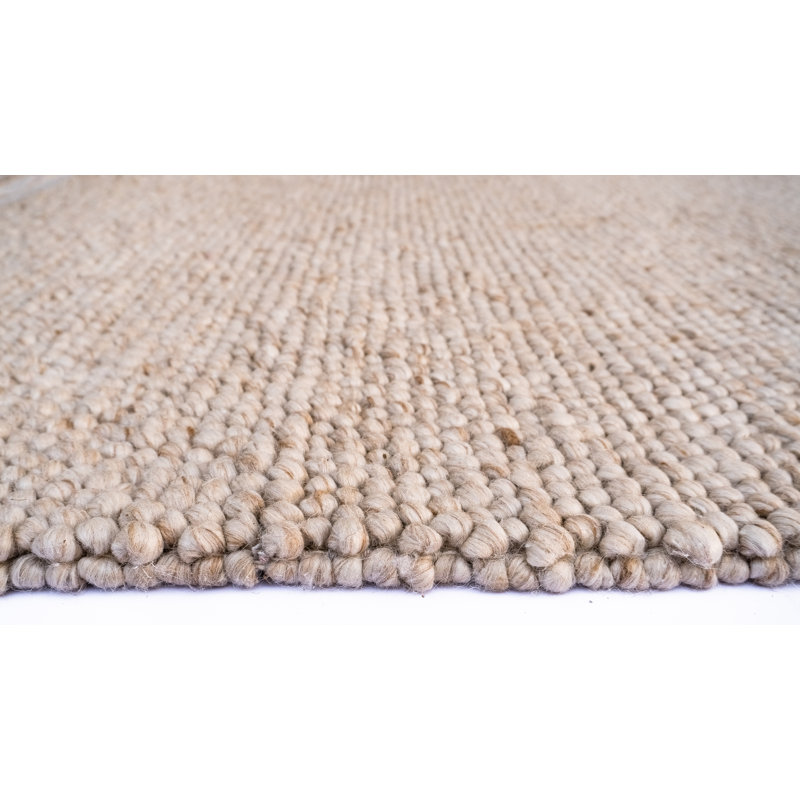 Jossi Solid Color Hand-Knotted Wool/Nylon Area Rug, Rectangle 6'6" x 9'6", Ivory/Beige