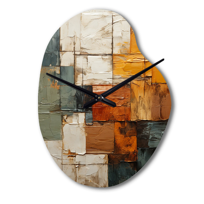 Hardedge Art Earthy Euphony I - Hard Edge Peinture, horloge murale asymétrique, Petit