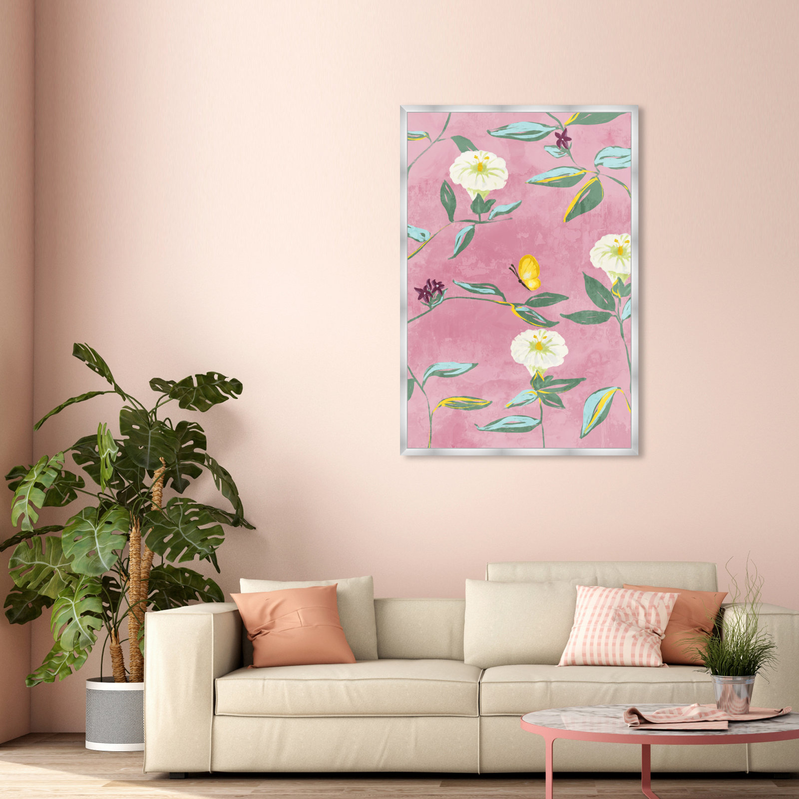 Floral Spring Tapestry Pattern Print, 56" H x 38" W, Silver