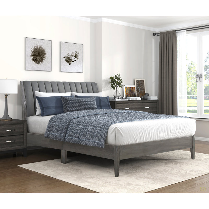 Lit plateforme en velours de style moderne avec lit plateforme grand 1pc et pieds en bois massif