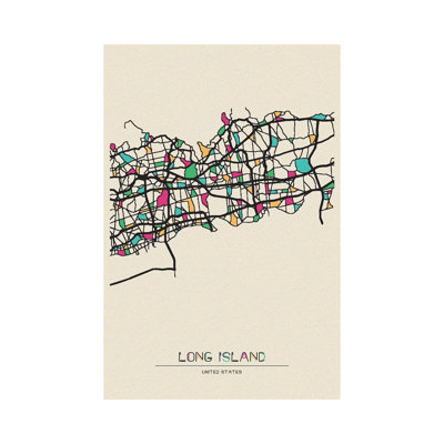Long Island, New York Map by Ayse Deniz Akerman - Wrapped Canvas Print