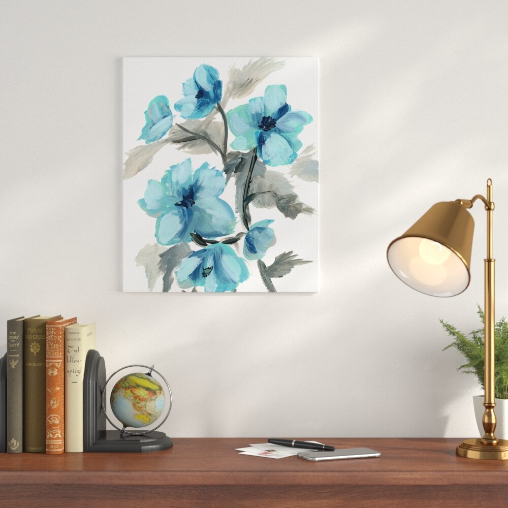 Turquoise Flowers ' by Oliver Gal Print Charlton Home Size: 30 H x 36 W x 1.5 D, Format: Wrapped Canvas