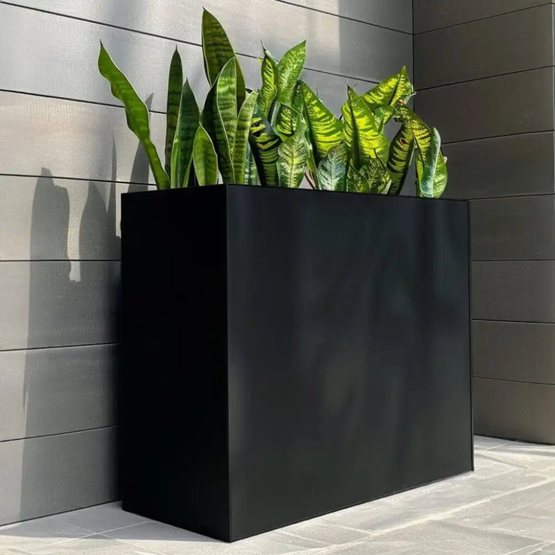 Reny Galvanised Zinc Trough Planter, Black, 100cm H x 120cm W x 100cm D