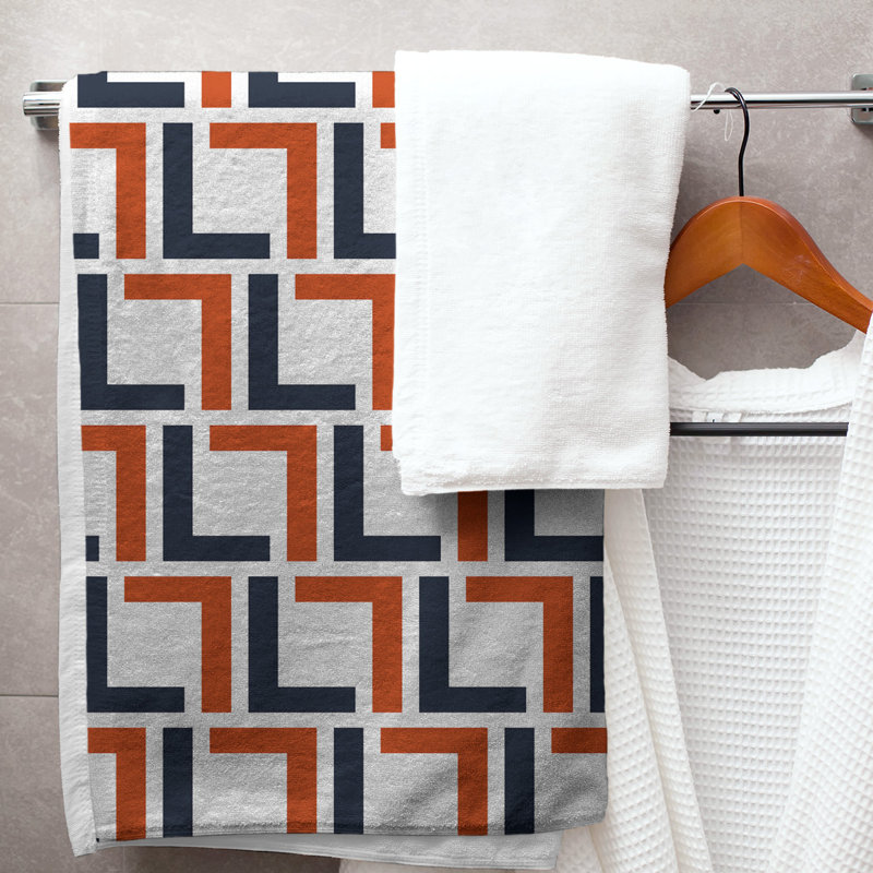 Bath Towel, White/Dark Navy/Orange
