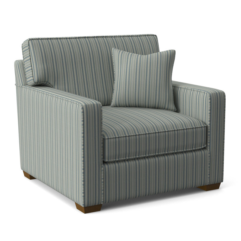 Gramercy Park Upholstered Accent Chair, Green and Blue Stripe, Havana Finish