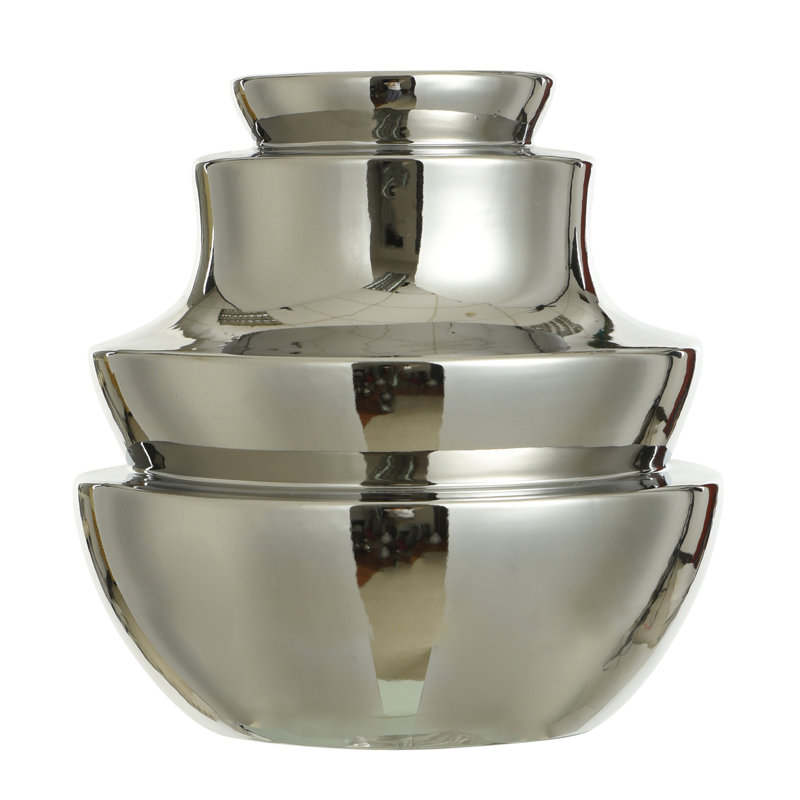 Dynasty - Norman Wyatt Home - 10" Ceramic Vase, Plated Silver