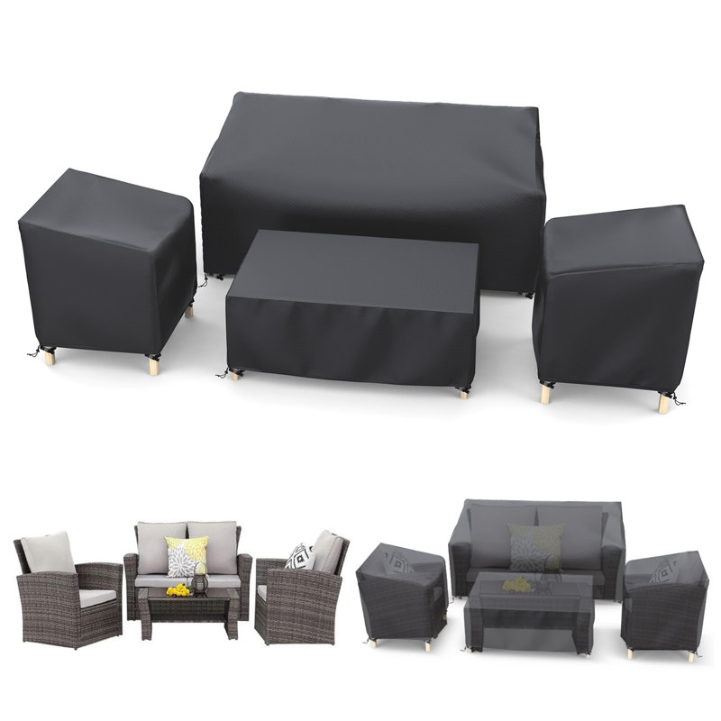 Ensemble de conversation 4 pièces pour l'extérieur, H 30 po x l 51 po x P 27 po, Noir