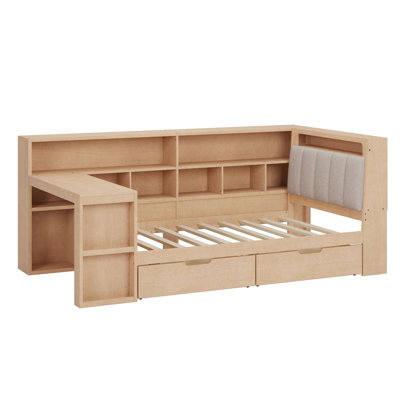 Storage Daybed With Desk And Lighted Upholstered Headboard by Harper&Bright Designs