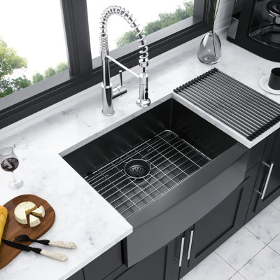 Évier de cuisine de 27 po, noir bronze, acier inoxydable 16G, revêtement à l'eau, noir 27 x 21 x 10 facilitant le drainage
