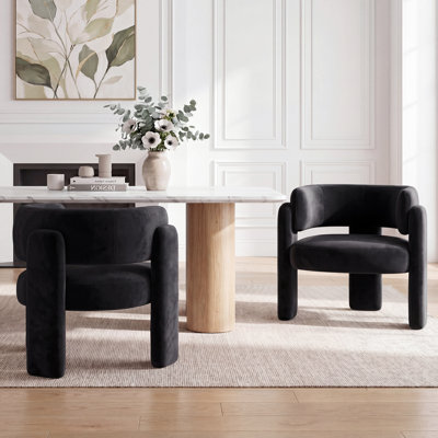 33" Wide Modern Velvet Upholstered 3-Legs Dining Armchair