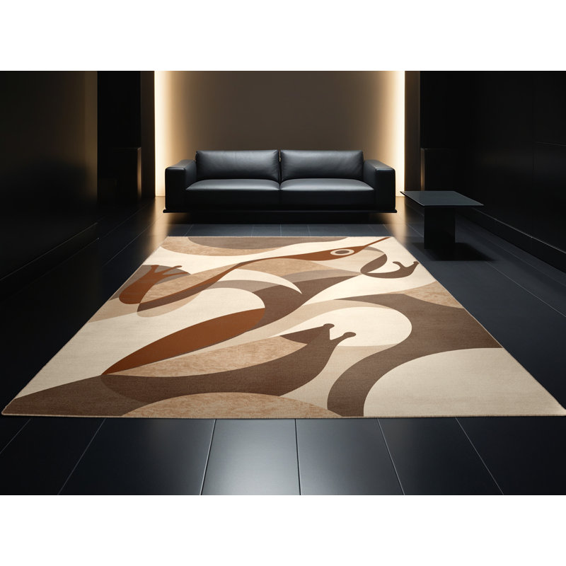 Machine Washable Oryn Frog Modern & Contemporary Abstract Rug in Beige – Beige Binding, 8x10