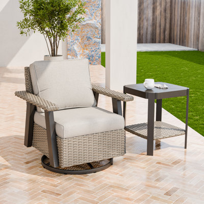2 Pieces Wicker Swivel Gliders Patio Chairs Set With Side Table