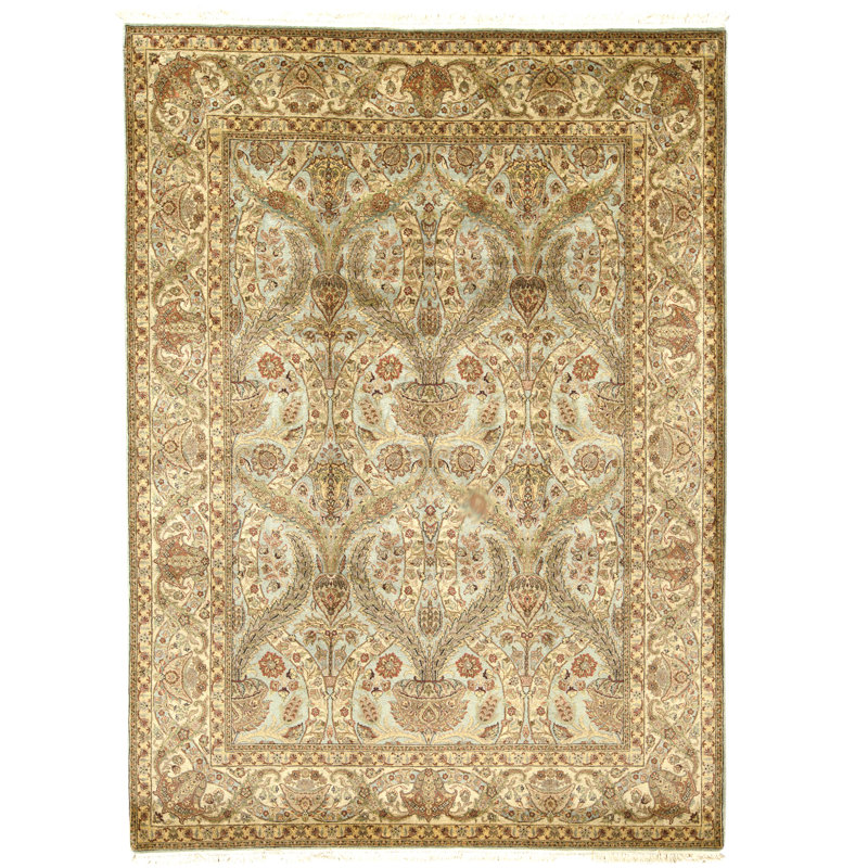 Tapis bleu et crème noué à la main de haute qualité