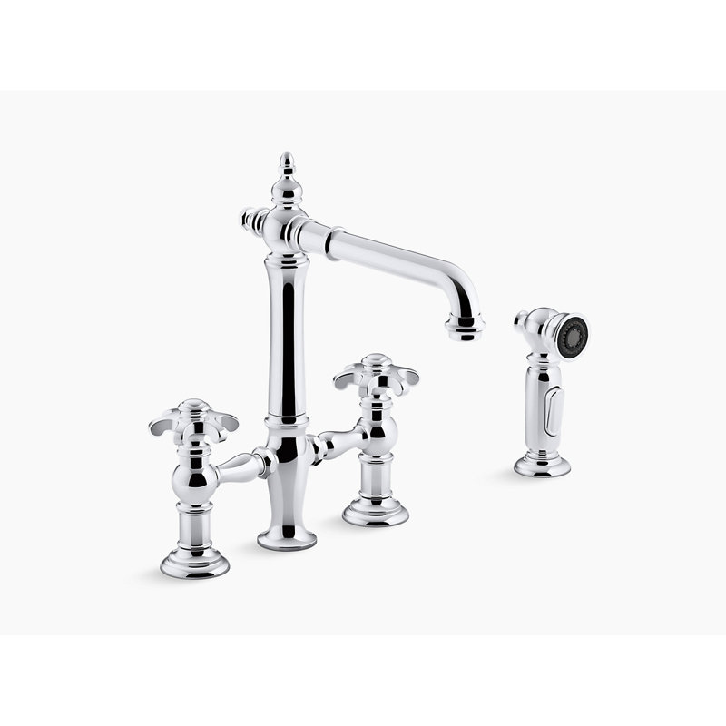 Artifacts Bridge Faucet, Cross Handle, Polished Chrome