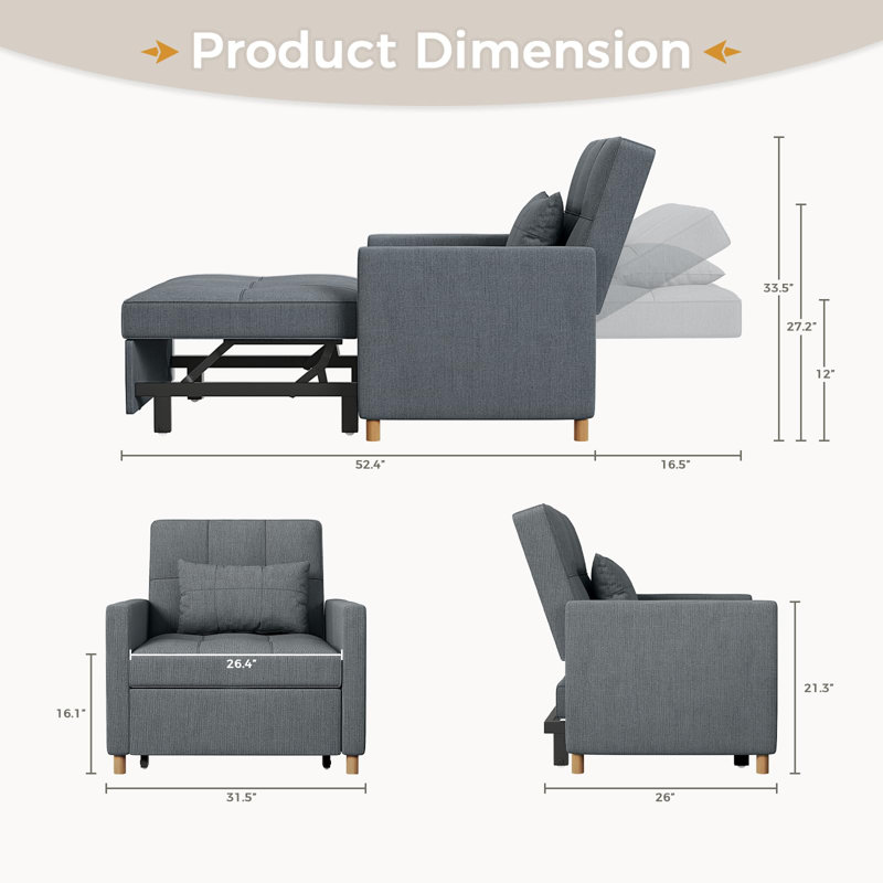 Upholstered Accent Chair, Dark Grey Linen