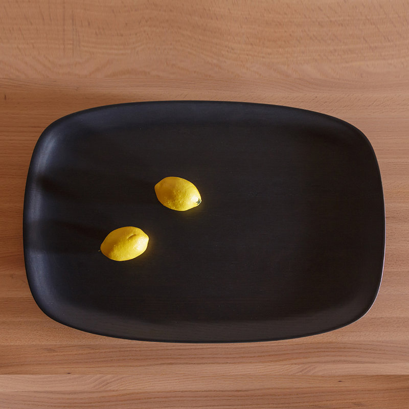 Kokoro Solid Wood Rectangle Decorative Tray, Black/Blue