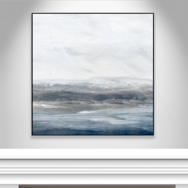 Océan - version carrée par Denise Brown, H 46,5 po x l 46,5 po x P 2 po, Pas de tapis, Encadrement argenté