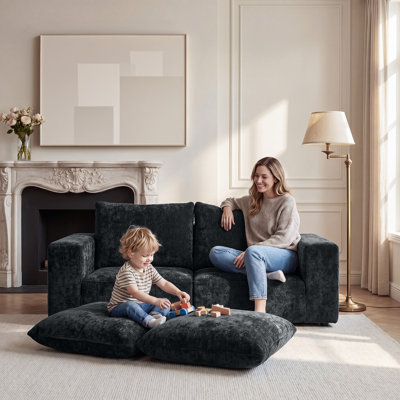 Modern 76" Dark Gray Crushed Velvet Deep Seat 2-Seater Loveseat, OEKO-TEX Certified with Removable Washable Slipcovers