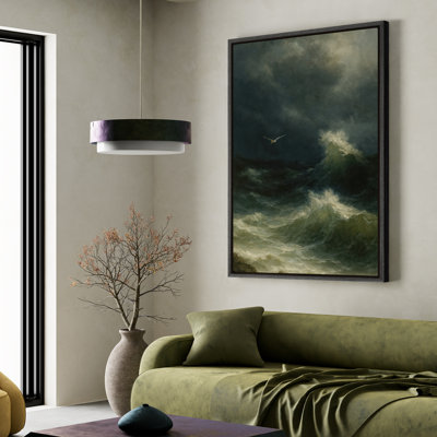 Art mural encadré sur toile - Vagues et oiseaux, impressions murales pour chambre à coucher - 16 po x 24 po