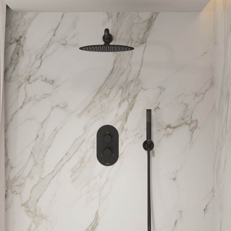Angelsey Matte Black Shower System, 12" Rain Shower Head with Handheld Combo, Shower Faucet Set with Pressure Balance Valve Included, Bathroom Shower Fixtures