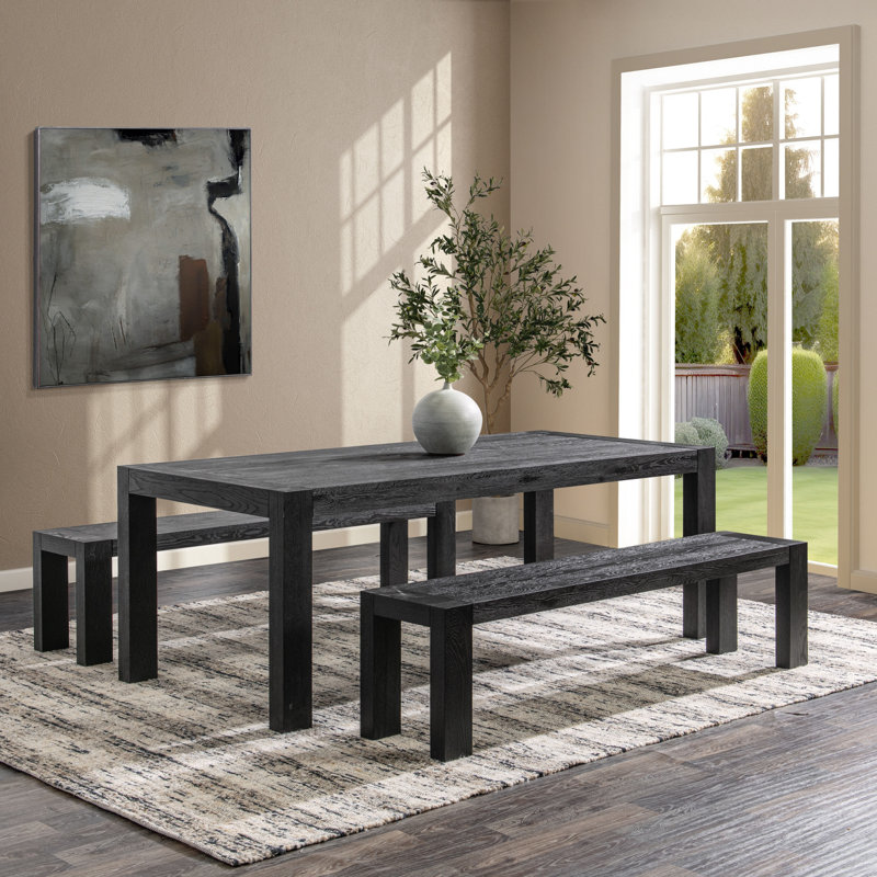 Abhay 84" Dining Table And Dining Bench, Black, Black