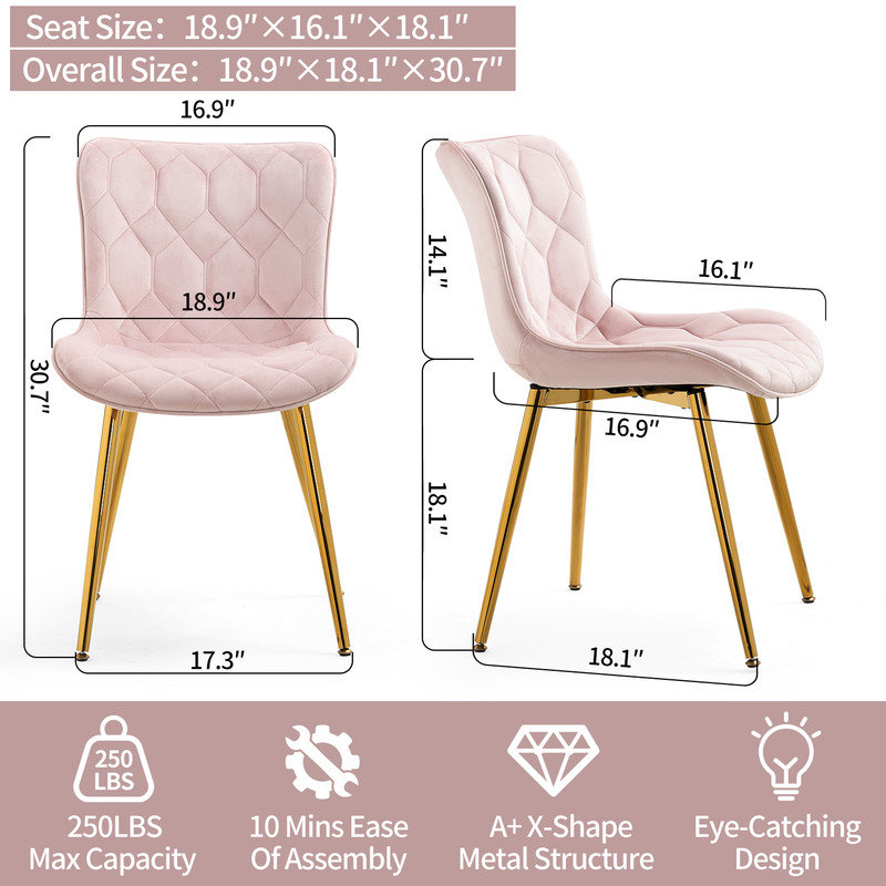 Chaise d'appoint sans accoudoirs en velours (ensemble de 4), Rose