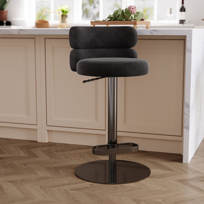 LUXMOD Italian-Inspired Modern Luxury Adjustable Height Swivel Velvet Counter & Bar Stool with Stainless Steel Pedestal Base (Set of 1)