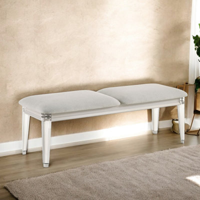 Elegant Gray Bench - Soft Foam Cushion 7" Package Height 220Lbs Capacity Modern And Pearl White Frame 19" Width