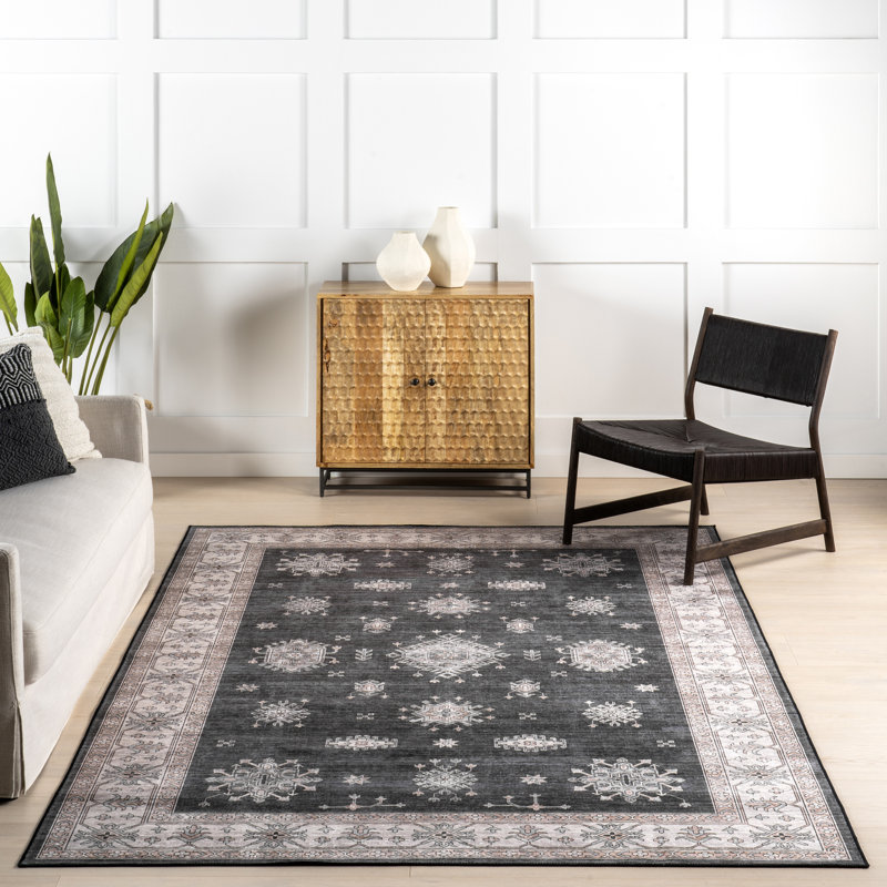 Viha SplashGuard Traditional Bordered Machine Washable Area Rug, Rectangle 5' x 8'
