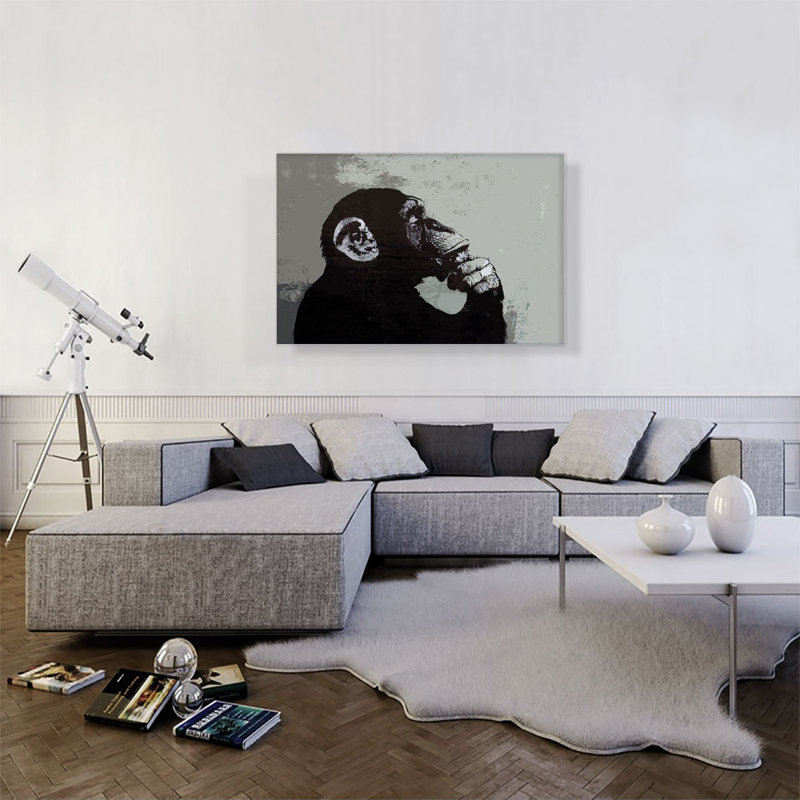 «The Thinker Monkey» par Banksy - impression sur toile tendue, H 26 po x l 40 po x P 1,5 po