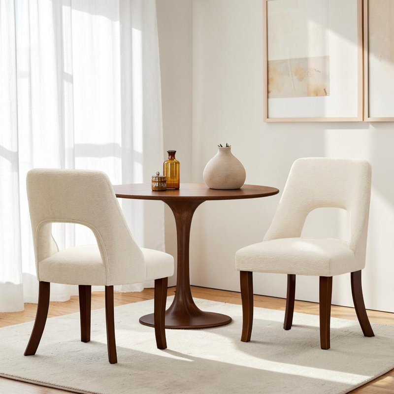 Chaises de salle à manger rembourrées en chenille Nakenzie, Beige, 6