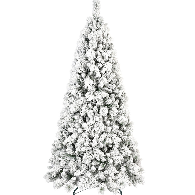 500 lumières DEL blanc chaud - arbre de Noël floqué amélioré de 7,5 pi, 1252 pointes givrées saupoudrées de neige, branches à aiguilles dures, installation à charnières simple, base en métal pour des fêtes embellies et rapides