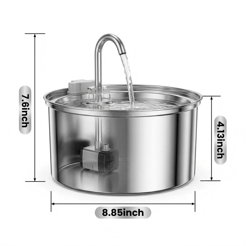 Fontaine à chat automatique en acier inoxydable, 108 oz / 3,2 L avec pompe ultra-silencieuse, comprend 3 filtres de remplacement, idéal pour plusieurs animaux de compagnie